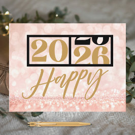 Modern Sparkling Pink Gold 2026 Happy New Year Feestdagenkaart