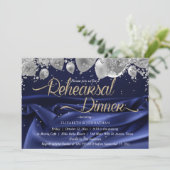 Modern Sparkly Royal Navy Minimal Rehearsal Dinner Kaart (Staand voorkant)