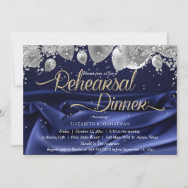 Modern Sparkly Royal Navy Minimal Rehearsal Dinner Kaart