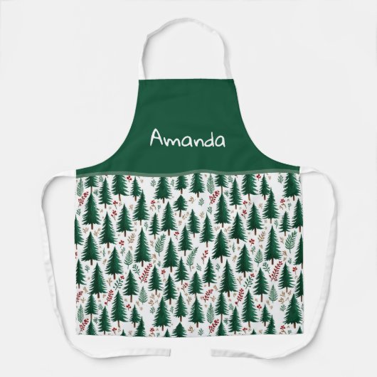 Modern Sparrenbos Bomen Patroon Aangepaste Kerstmi Schort (Voorkant)