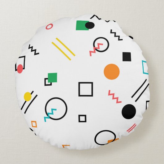 Modern, speels, cool, trendy, Memphis geometrisch Rond Kussen (Achterkant)
