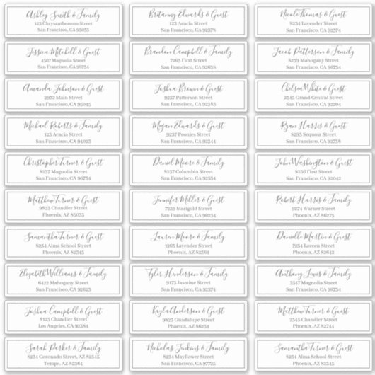 Modern speels script bruiloft gastnamen adres sticker (Voorkant)