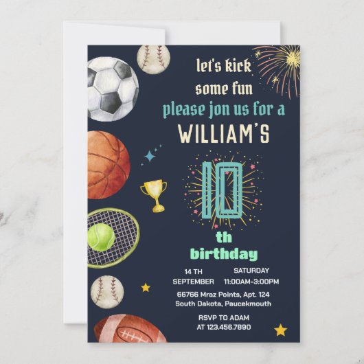 modern spel blauw kinder jongens Sport 10e Verjaar Kaart (Voorkant)