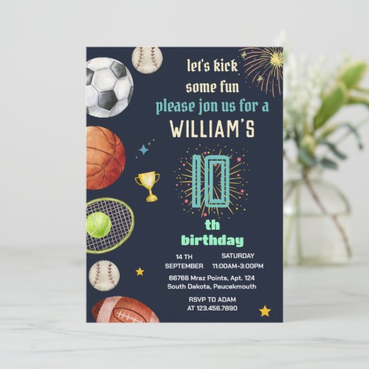 modern spel blauw kinder jongens Sport 10e Verjaar Kaart (Staand voorkant)