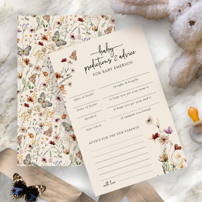 Modern spel voor baby shower advies (Watercolor Wildflower Modern Baby Shower Advice Game Card by Painted Paperie
)