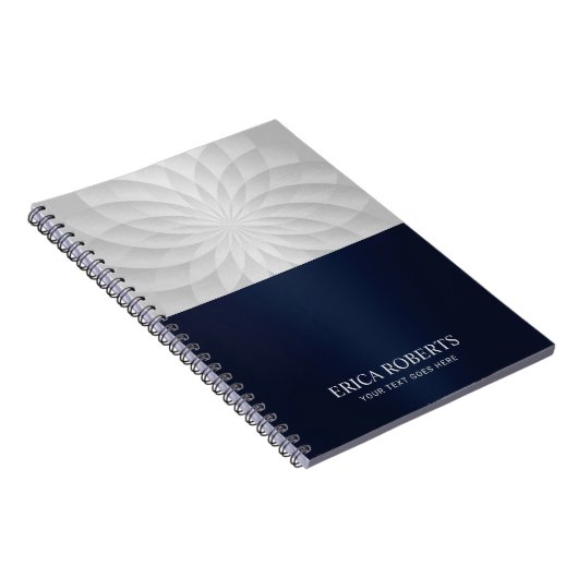 Modern Spiral Lotus Flower Elegant Navy Blue Notitieboek (Rechterzijde)
