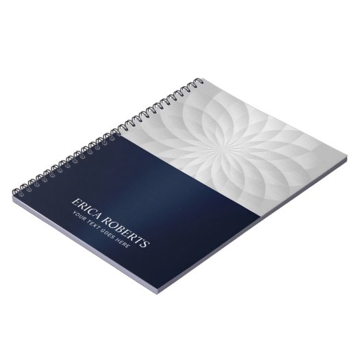 Modern Spiral Lotus Flower Elegant Navy Blue Notitieboek (Linkerzijde)