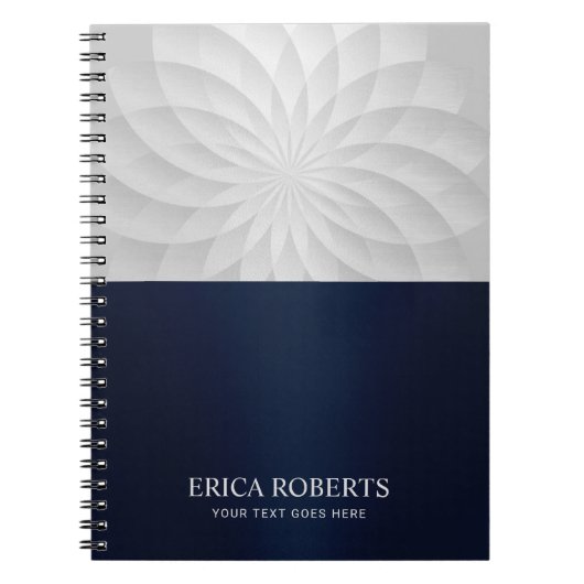 Modern Spiral Lotus Flower Elegant Navy Blue Notitieboek (Voorkant)