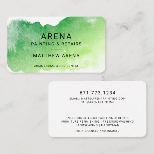 Modern Splash Green Painter Visitekaartje (Voorkant / Achterkant)
