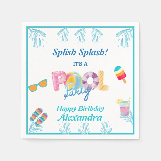 Modern Splish Splash Kinder Pool Party Servet (Voorkant)