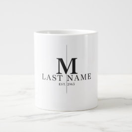 Modern Split Monogram Initiaal Familienaam & Estab Grote Koffiekop