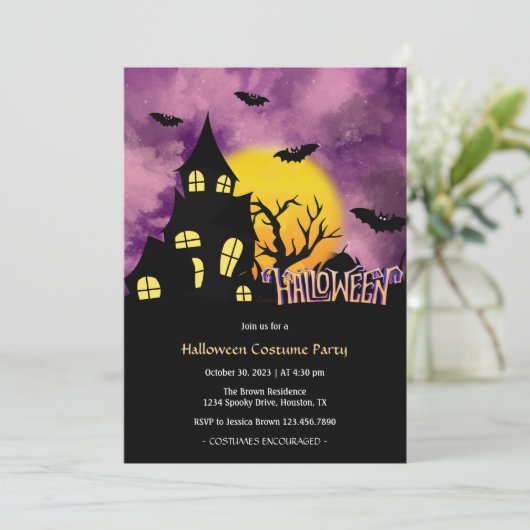 Modern spookhuis Halloween kostuum feest Kaart (Staand voorkant)