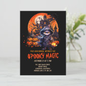 Modern spookhuis zwarte kat heks Halloween Kaart (Staand voorkant)