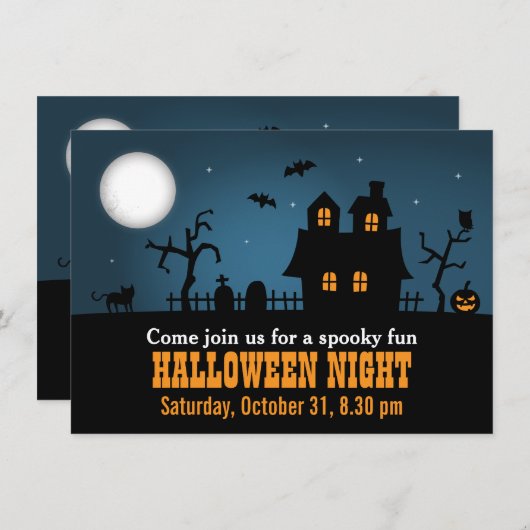 Modern Spooky Haunted House Halloween Party Kaart (Voorkant / Achterkant)