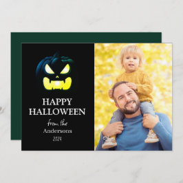 Modern Spooky Pompoen Script Halloween Foto Feestdagenkaart