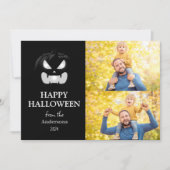 Modern Spooky Pompoen Script Halloween Foto Feestdagenkaart (Voorkant)