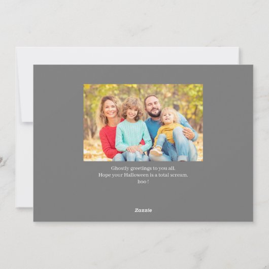 Modern Spooky Pompoen Script Halloween Foto Feestdagenkaart (Achterkant)