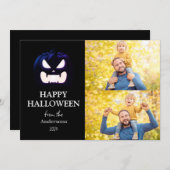 Modern Spooky Pompoen Script Halloween Foto Feestdagenkaart (Voorkant / Achterkant)