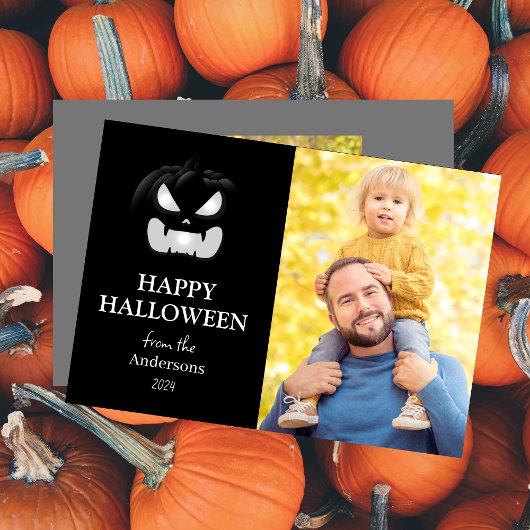 Modern Spooky Pompoen Script Halloween Foto Feestdagenkaart