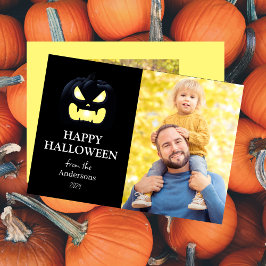 Modern Spooky Pompoen Script Halloween Foto Feestdagenkaart