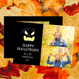Modern Spooky Pompoen Script Halloween Foto Feestdagenkaart