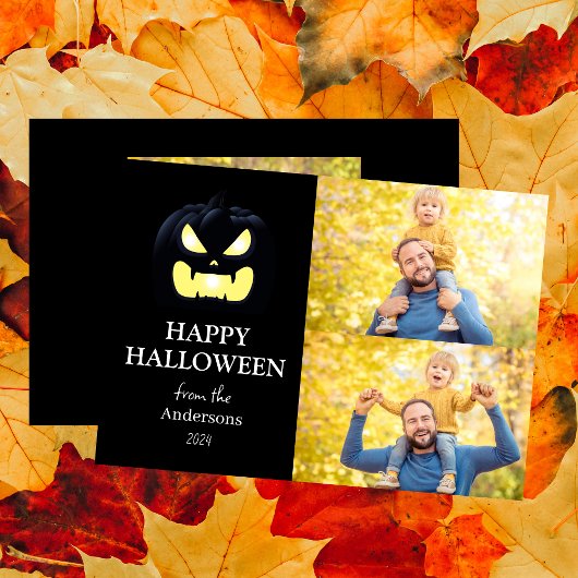 Modern Spooky Pompoen Script Halloween Foto Feestdagenkaart