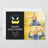 Modern Spooky Pompoen Script Halloween Foto Feestdagenkaart (Voorkant)