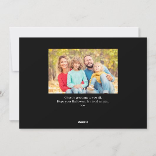 Modern Spooky Pompoen Script Halloween Foto Feestdagenkaart (Achterkant)