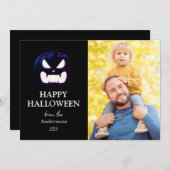Modern Spooky Pompoen Script Halloween Foto Feestdagenkaart (Voorkant / Achterkant)