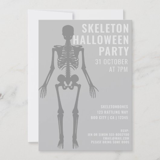 Modern Spooky Skelet Halloween Party uitnodiging (Voorkant)