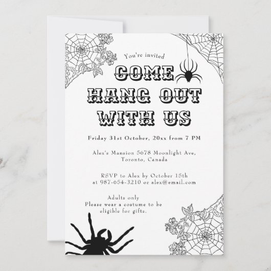 Modern Spooky Spider web Zwart & Wit Halloween Kaart (Voorkant)