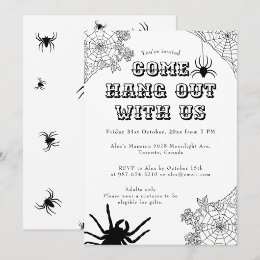 Modern Spooky Spider web Zwart & Wit Halloween Kaart (Voorkant / Achterkant)