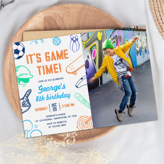 Modern Sports It's Game Time! Kids Birthday Photo Kaart