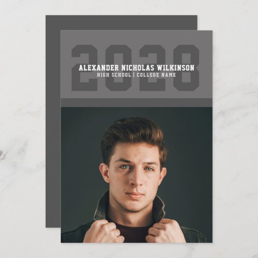 Modern Sporty Bold Typography Photo Afstuderen Aankondiging (Voorkant / Achterkant)