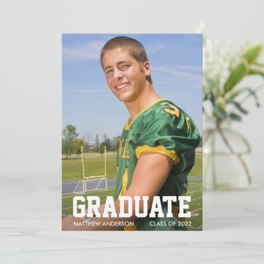 Modern Sporty Photo Afstuderen Aankondiging (Staand voorkant)