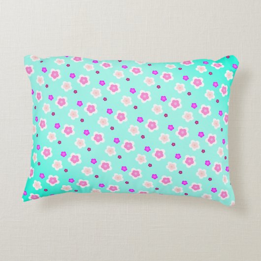 Modern Spring aqua gradient paarse bloemenpatroon Accent Kussen (Achterkant)