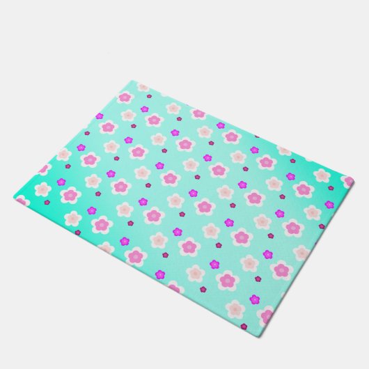 Modern Spring aqua gradient paarse bloemenpatroon Deurmat (Schuin)