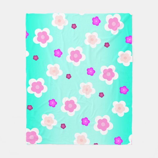Modern Spring aqua gradient paarse bloemenpatroon Fleece Deken (Voorkant)