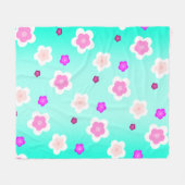 Modern Spring aqua gradient paarse bloemenpatroon Fleece Deken (Voorkant (Horizontaal))