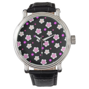 Modern Spring aqua gradient paarse bloemenpatroon Horloge