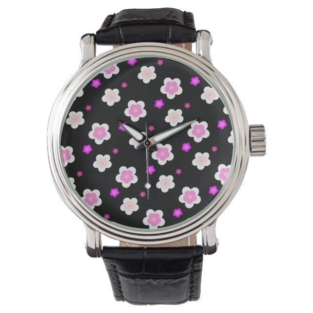 Modern Spring aqua gradient paarse bloemenpatroon Horloge (Voorkant)