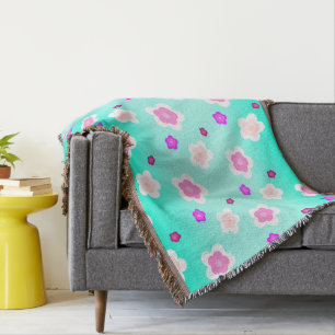 Modern Spring aqua gradiënt paarse flora patroon Deken