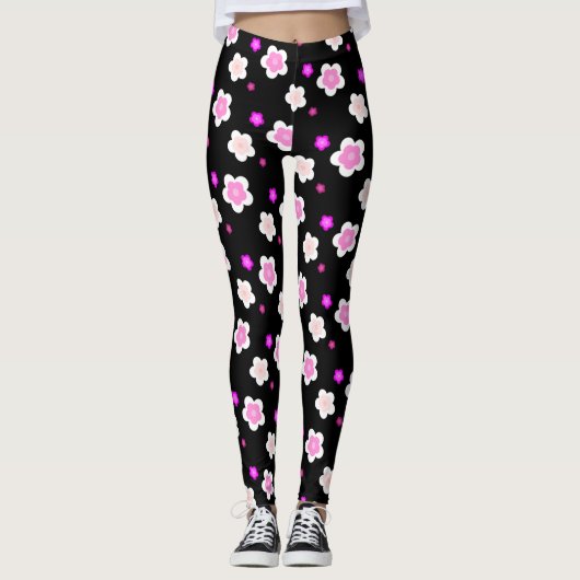 Modern Spring aqua gradiënt paarse flora patroon Leggings (Voorkant)