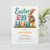 Modern Spring Bunny Easter Egg Hunt Party Invitati Kaart (Staand voorkant)