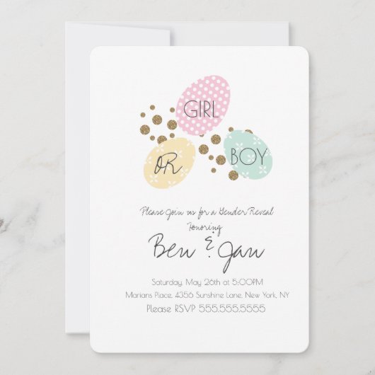 Modern Spring Eggs Geslacht Openbaar Jongen of Mei Kaart (Voorkant)