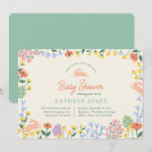 Modern Spring Floral Baby shower Kaart (Voorkant / Achterkant)