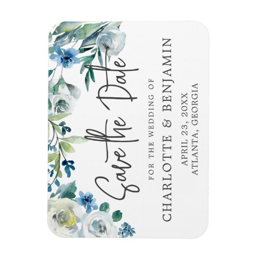Modern Spring Floral Chic Blue bewaar de datum Magneet (Verticaal)