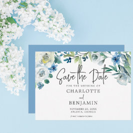 Modern Spring Floral Chic Blue bewaar de datum Save The Date