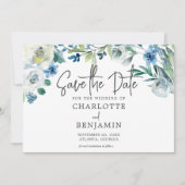 Modern Spring Floral Chic Blue bewaar de datum Save The Date (Voorkant)