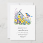 Modern Spring Floral Wedding Photo and QR Code Kaart (Voorkant)